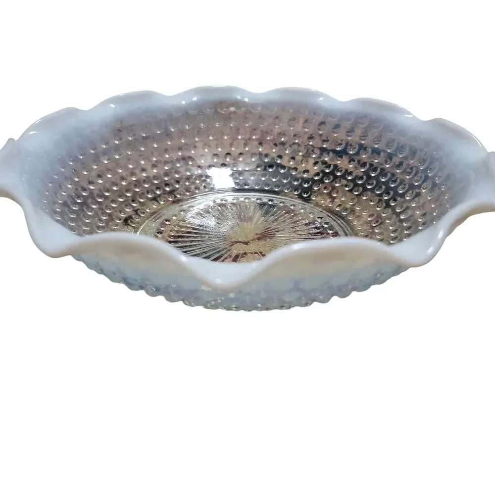 Hobnail Moonstone Opalescent Glass 9.5
